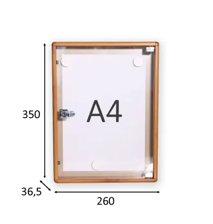 TABLÓN DE ANUNCIOS VERTICAL A4 EFECTO MADERA CLARA 350 x 260 x 36.5